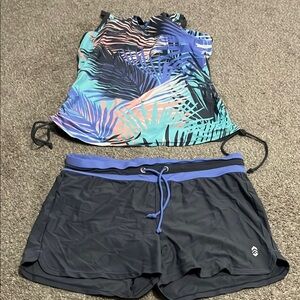 Colorful Leaf Print Tankini Set